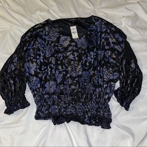 NWT Express Two-Tone Floral Top With Velvety Feel